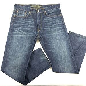 American Eagle 100% Cotton Whiskered Midrise Relaxed Straight Mens Jeans (33/34)